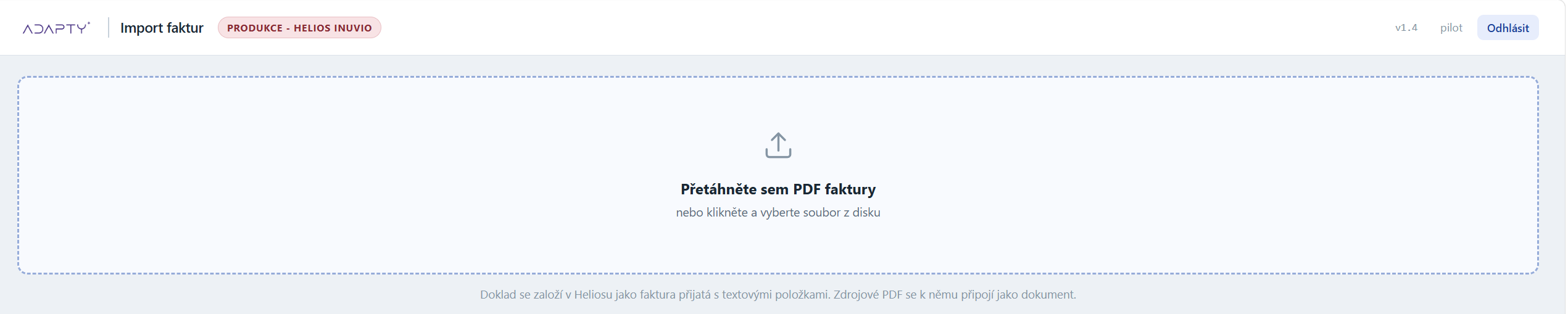 Přetáhnutí PDF faktury do ADAPTY Import faktur