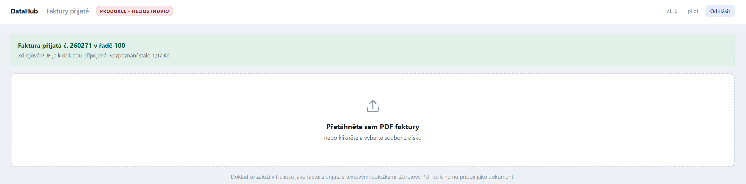 Faktura přijatá uložená do Helios Inuvio se zdrojovým PDF